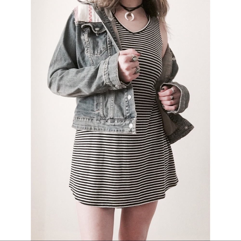 Ribbed Striped Sleeveless Mini T-Shirt Dress